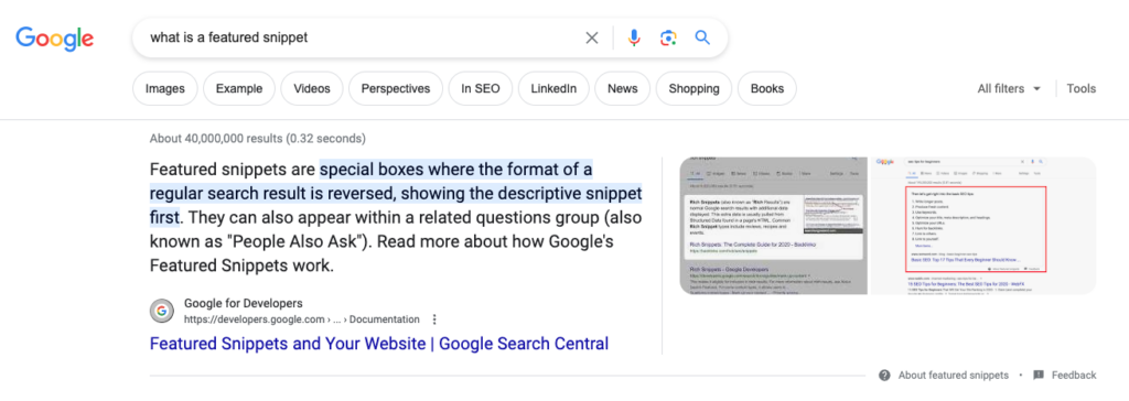 Showing Google Search Results for "What Is a Featured Snippet?" - 5 Fresh Ways to Improve SEO Rankings in 2024 - D Custom