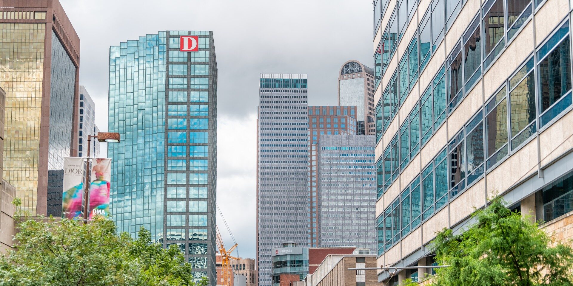 Downtown Dallas cityscape with D Magazine building