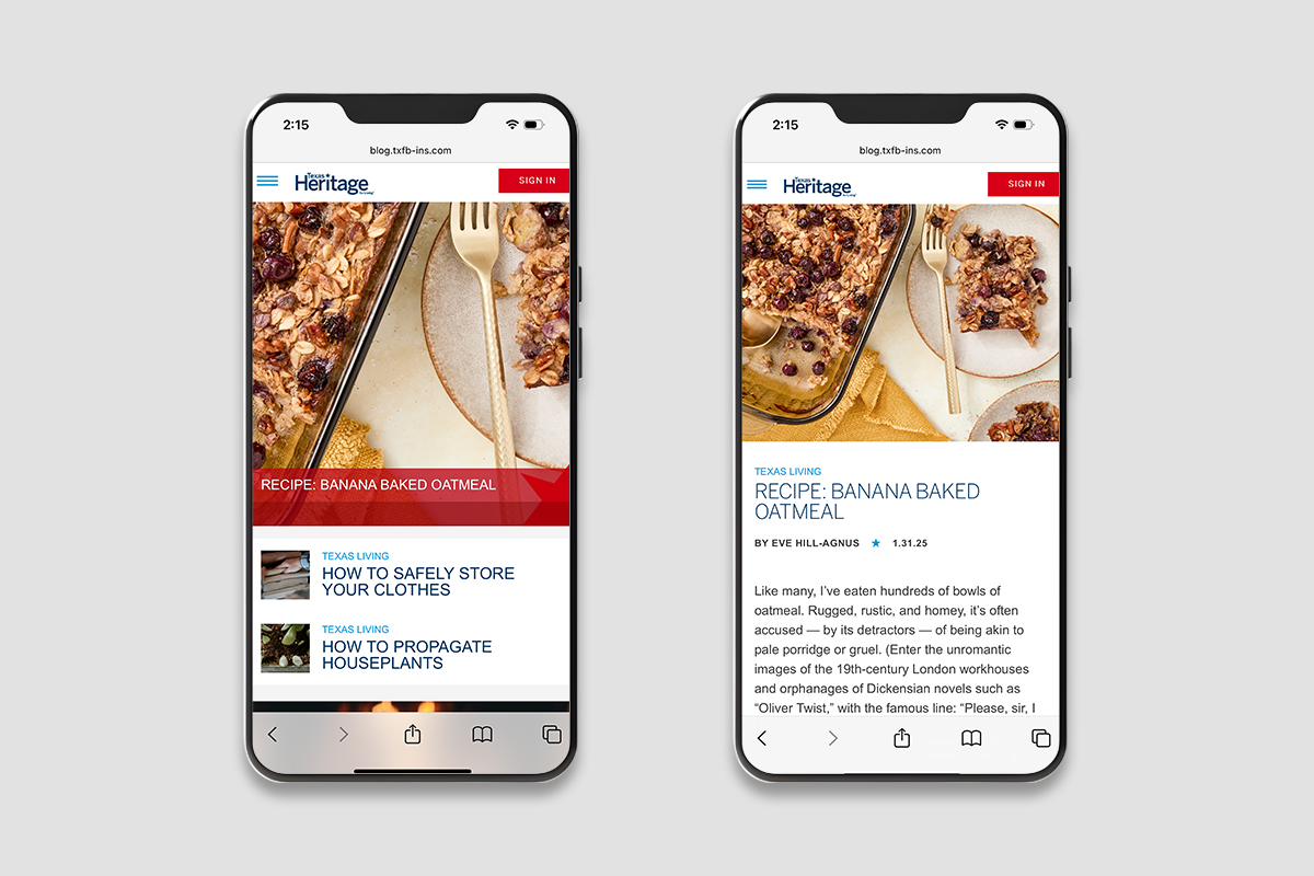 Texas Heritage for Living mobile website